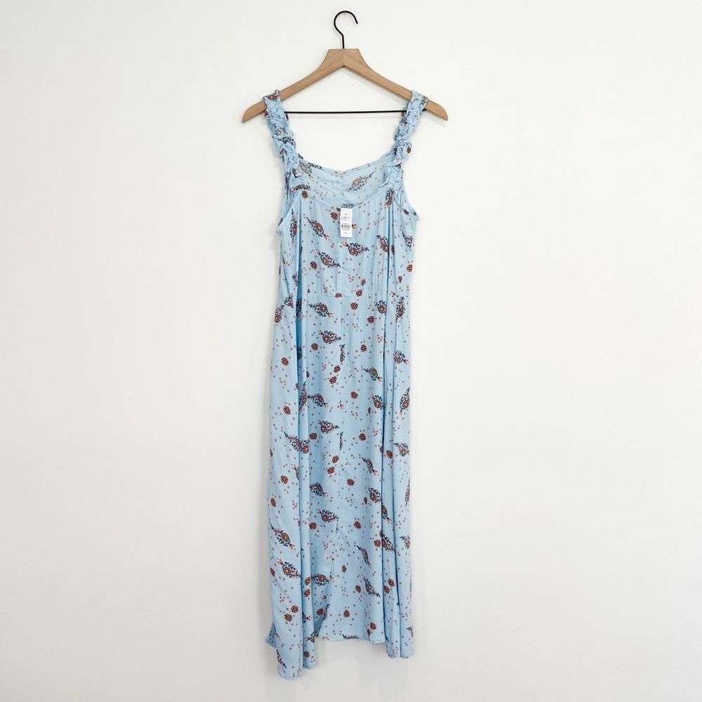 LOFT Blue Orange Floral Slit Summer Midi Dress Slip Sleeveless Dainty Dresses - Picture 2 of 8